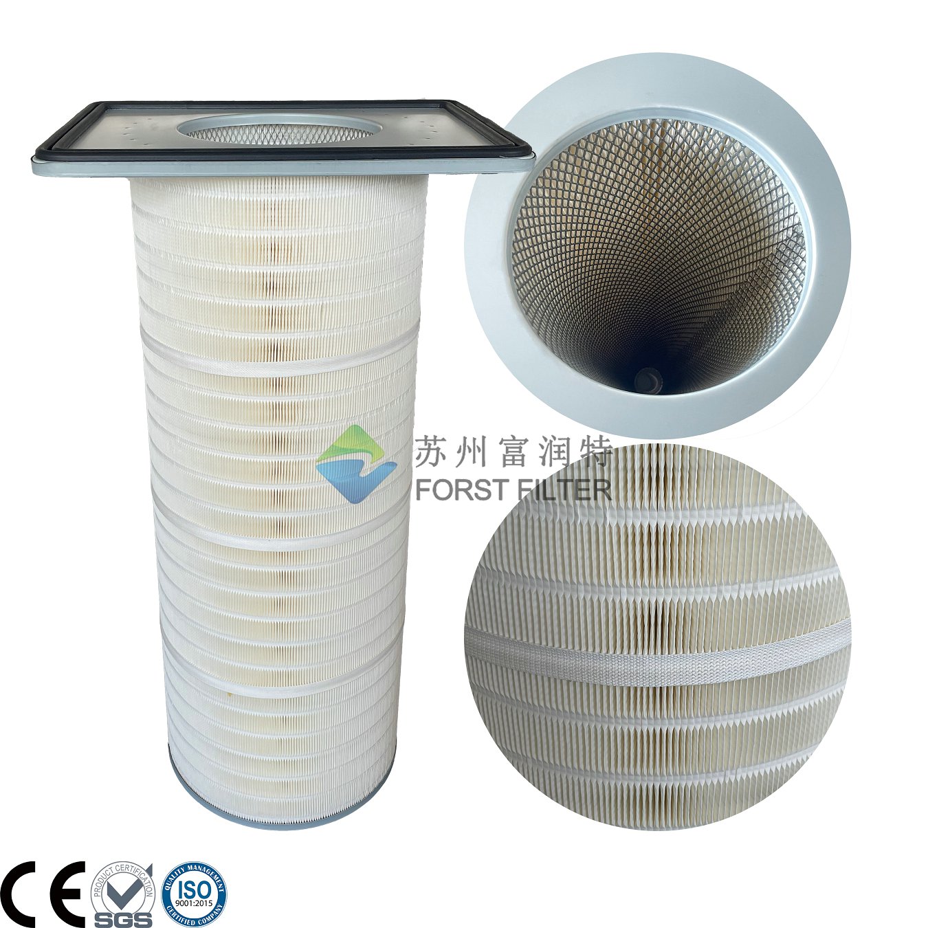 High-Efficiency Square Cap Dust Collector Filter Cartridge | Wood Pulp Paper Media, Secure Fit, Long Service Life
