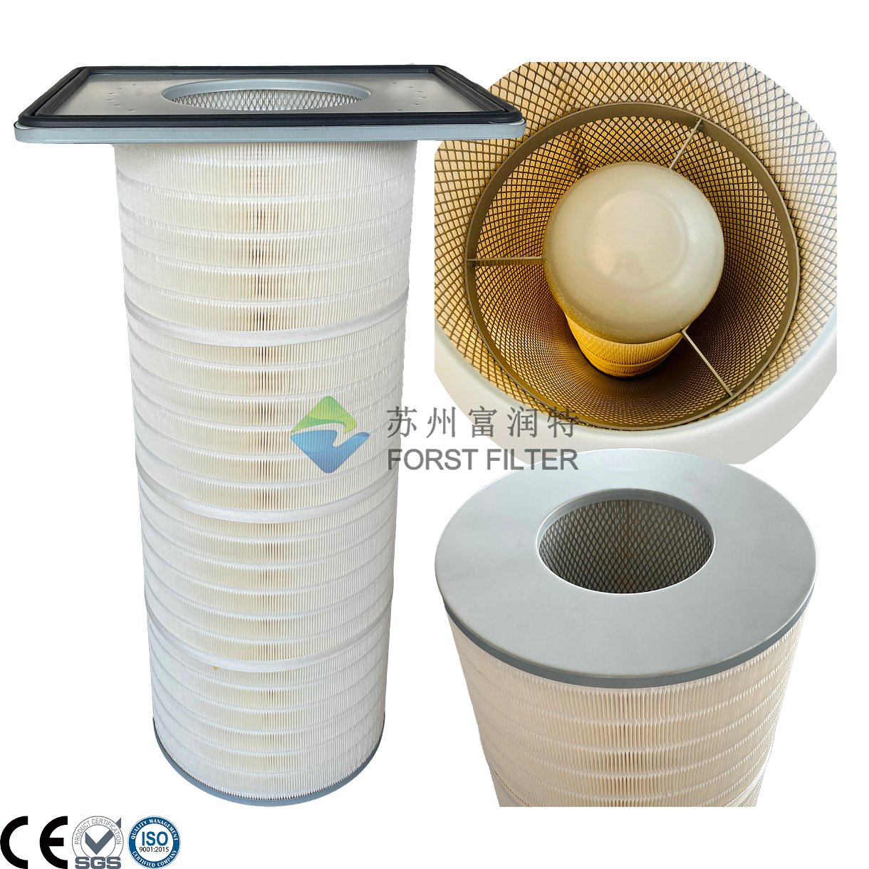 High-Efficiency Square Cap Dust Collector Filter Cartridge | Wood Pulp Paper Media, Secure Fit, Long Service Life