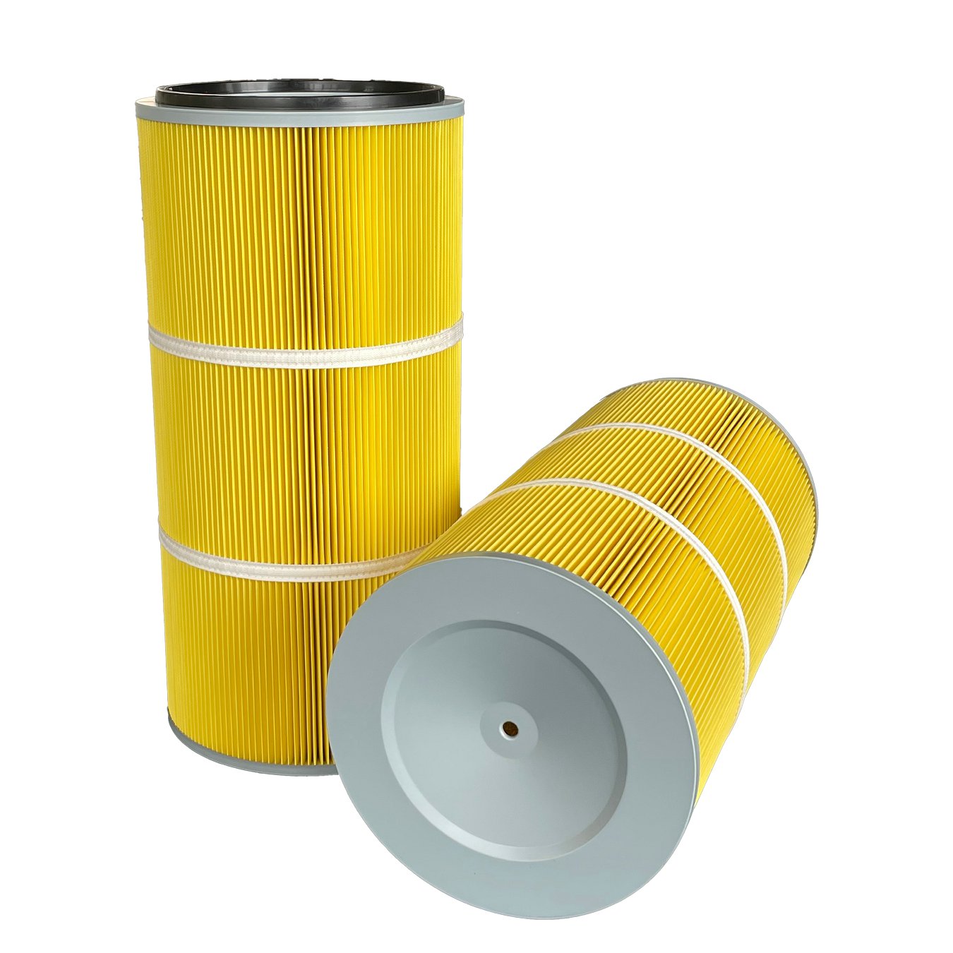 Yellow Polyester Cylindrical Dust Filter Cartridge | Oil-Water Repellent Filter for Industrial Dust Collectors